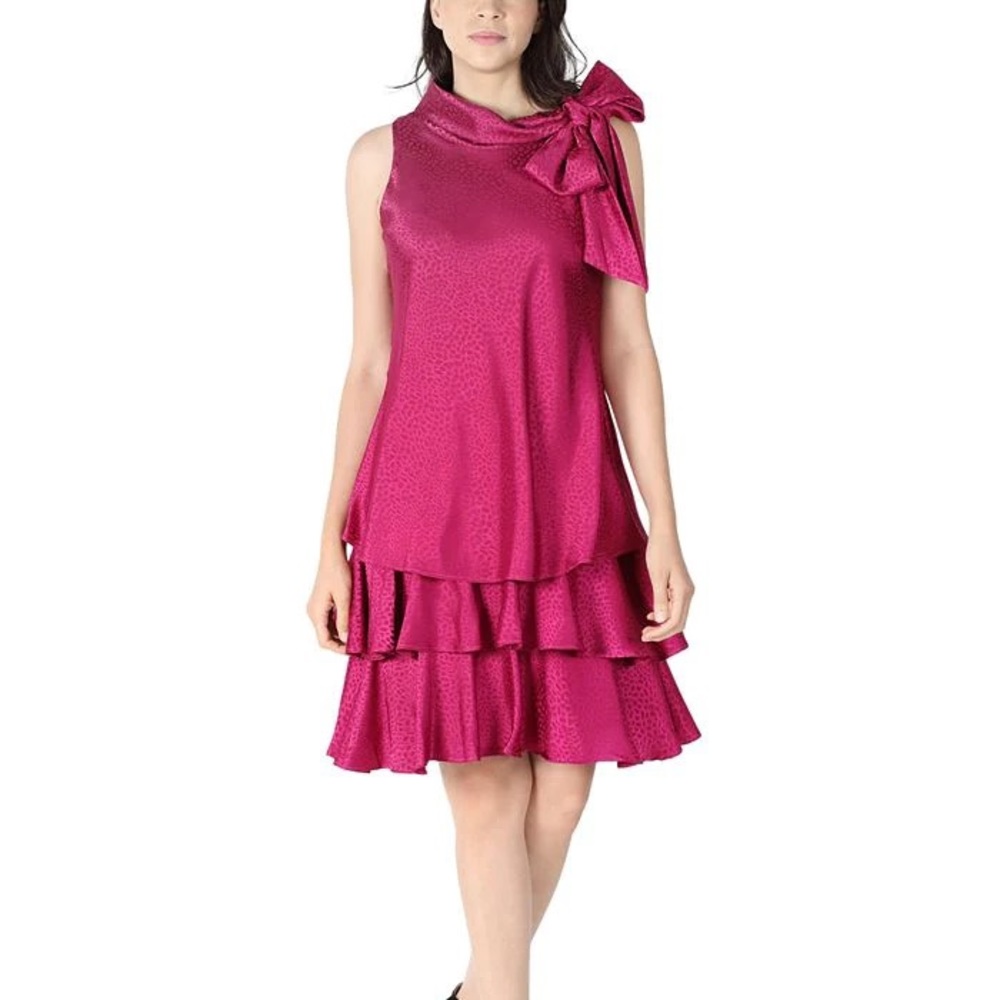 ROBBIE BEE WOMEN'S BOW NECK TIERED HEM TRAPEZE DRESS RED SIZE 10